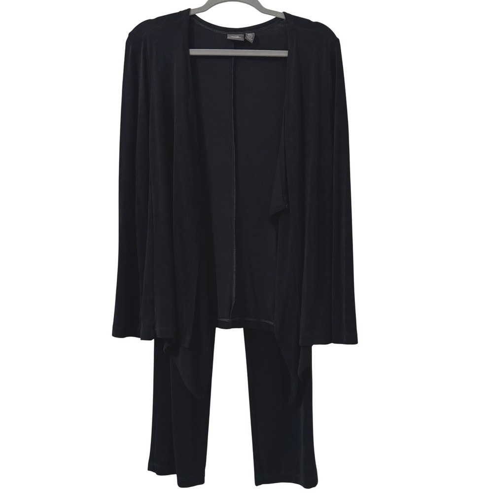 Chicos‎ Travelers Womens Black 2 Piece Set Waterfall Cardigan 2 Pants 1 Short